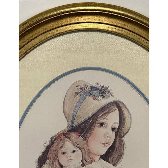 Jan Hagara Oval Frame Matted Art Girl & Doll Romantic Victoriana ‘77 Cottagecore - Picture 11 of 16